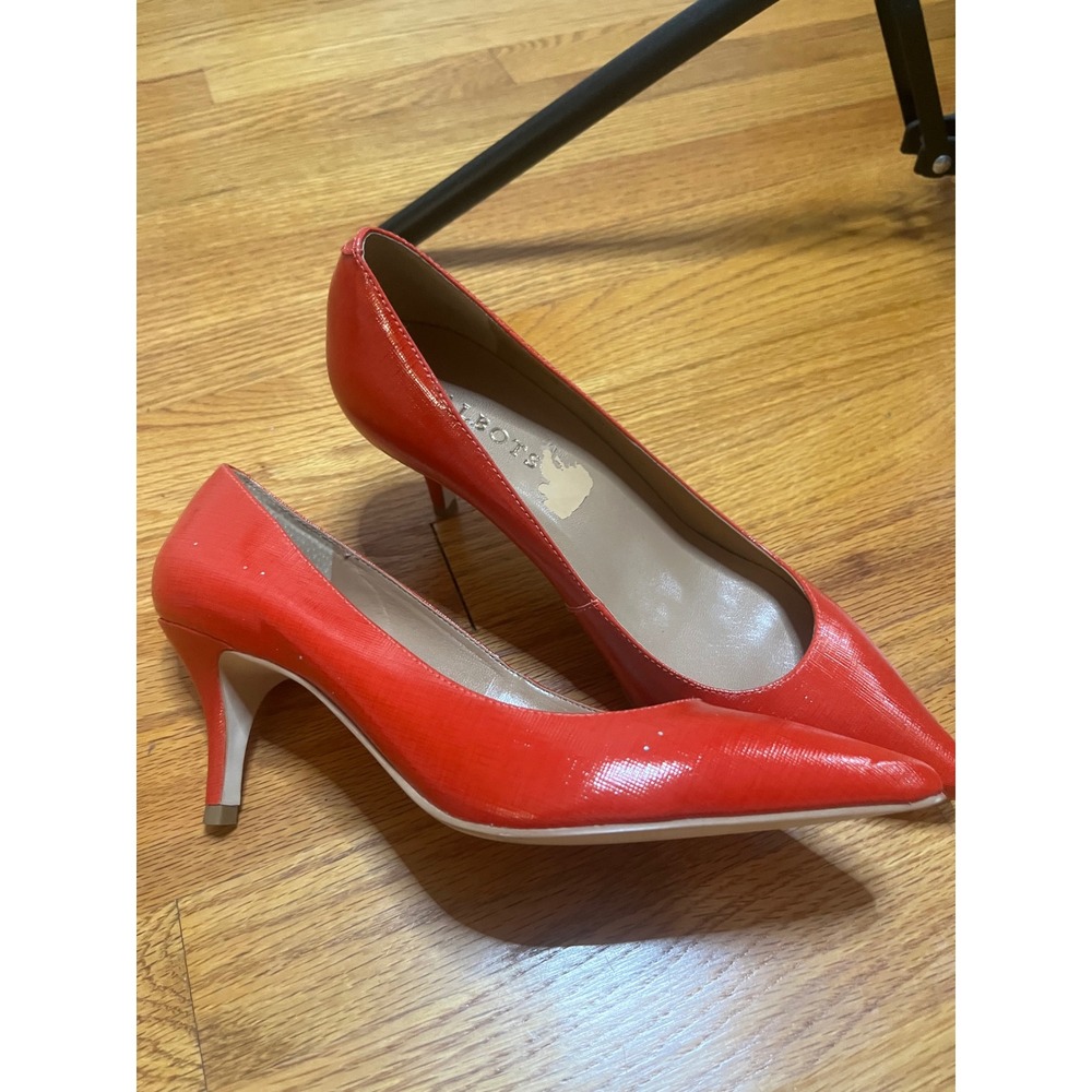 Talbots Womens Coral Red Textured Patent Pointed Toe Pumps Stiletto Heels  7B